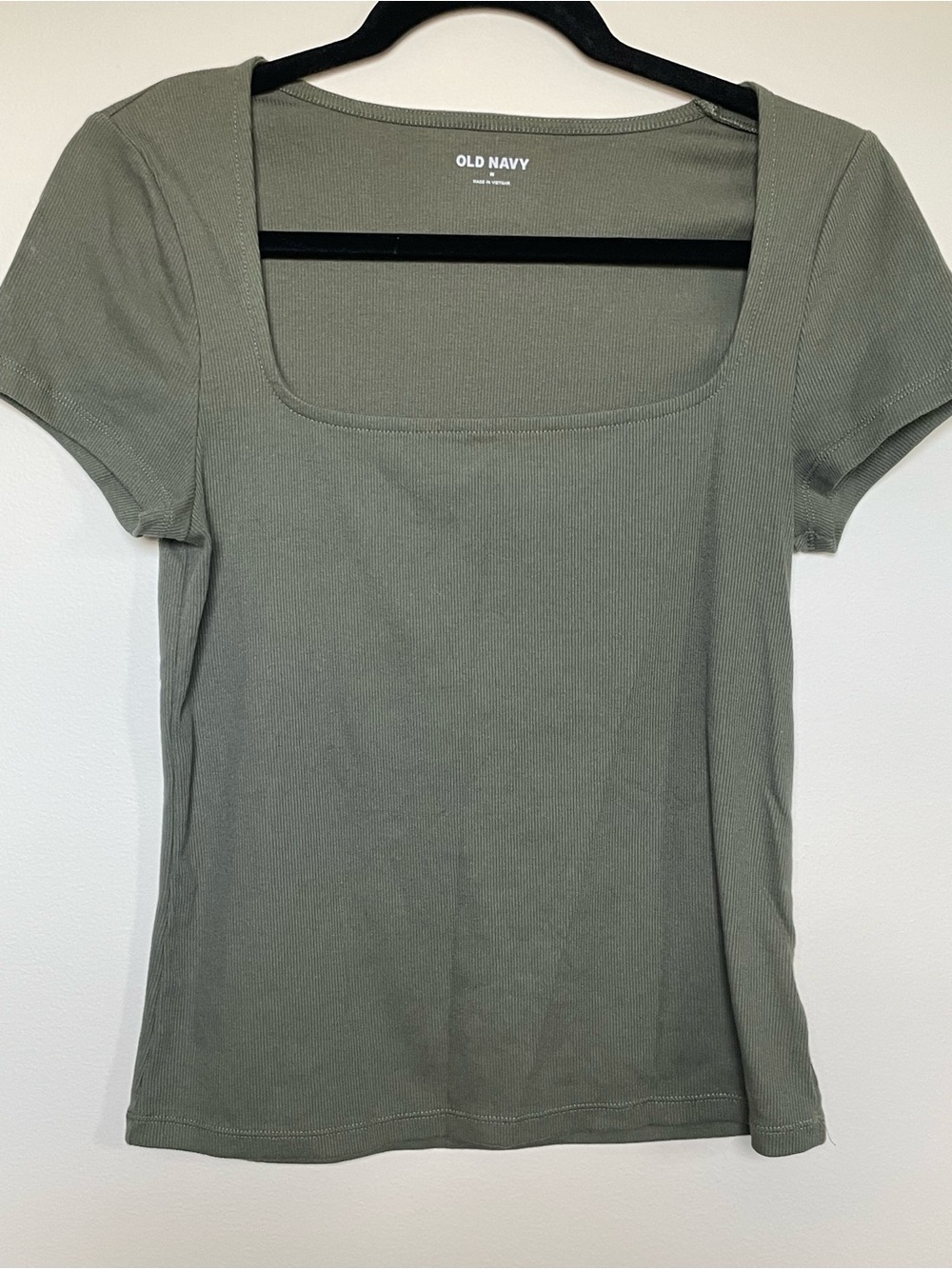 Old Navy Olive Green Square-Neck Ribbed Short Sleeve Tee